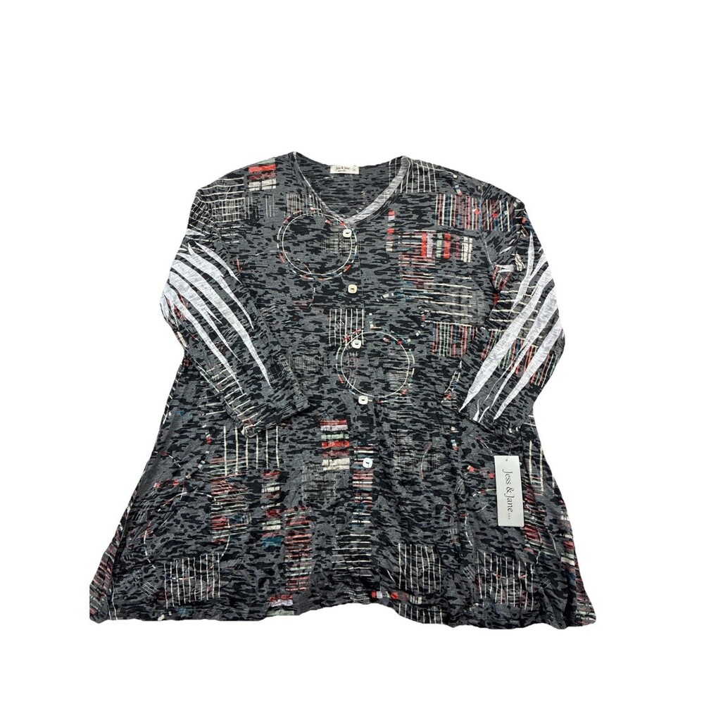 Jess & Jane Women's Sonorous Button Up Blouse XL Black SB9-1472